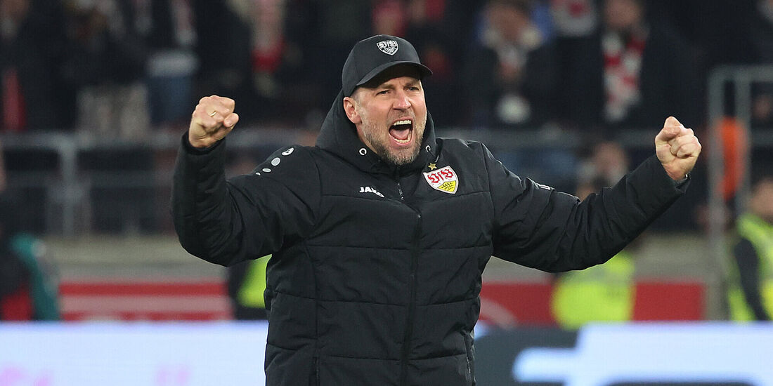 VfB-Trainer Sebastian Hoeneß schrie nach dem Leipzig-Spiel seine Freude heraus.
