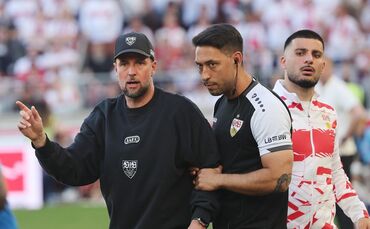VfB-Trainer Sebastian Hoeneß (links im Bild) will in Frankfurt den letzten Schritt in Richtung Champions League gehen.