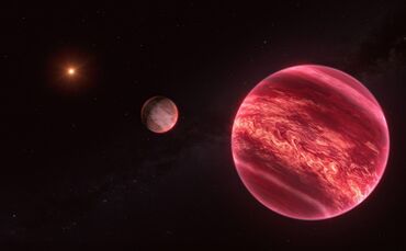 Künstlerische Darstellung des Systems um den Stern CD-35 2722. Das System besteht aus einem Stern, einem Braunen Zwerg und einem