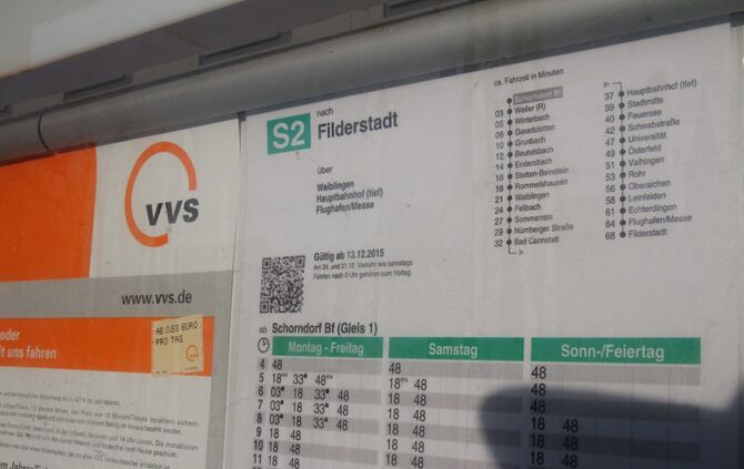 S-Bahn fahrplan s2 vvs  symbol symbolbild symbolfoto