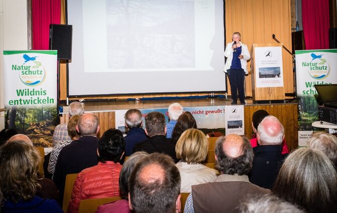 Sylke Müller-Althauser ( stv. Bundesvorsitzende Naturschutzinitiative e.V. ) spricht bei der Infoveranstaltung "Windkraft-Indust