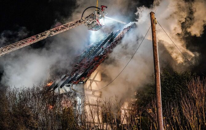 Ein Fachwerkhaus in Murrhardt brannte vollständig aus