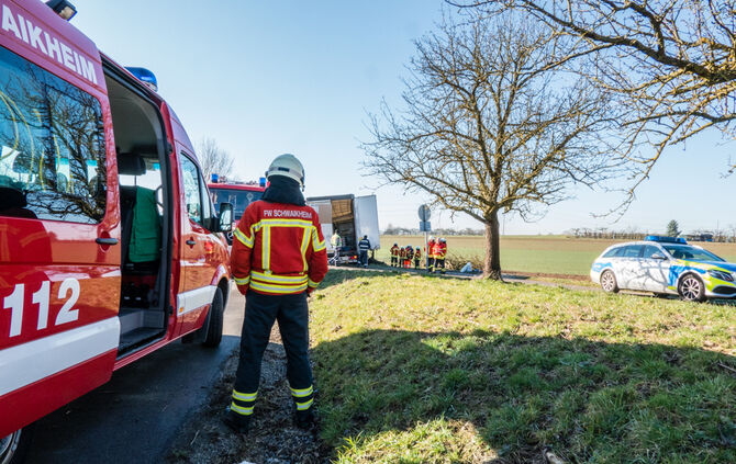 Lkw prallt gegen Baum_2