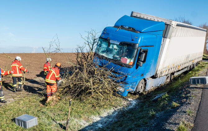 Lkw prallt gegen Baum_9