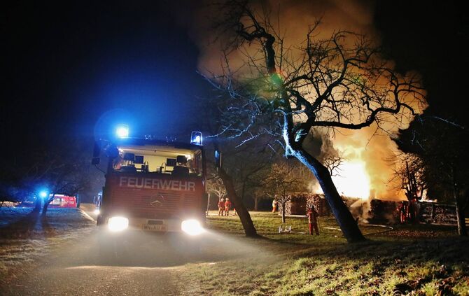 Wieder brennt ein Holzstapel im Rems-Murr Kreis - NÃ¤chtlicher Einsatz_0