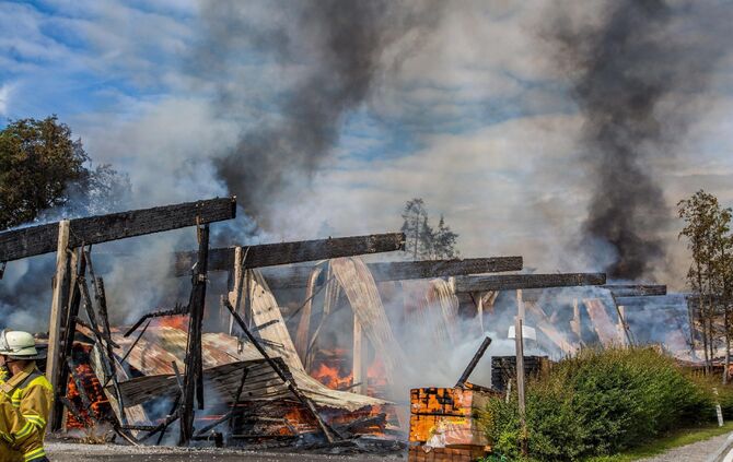 GroÃbrand zerstÃ¶rt Lagerhalle von SÃ¤gewerk - Feuerwehr im GroÃeinsatz_13