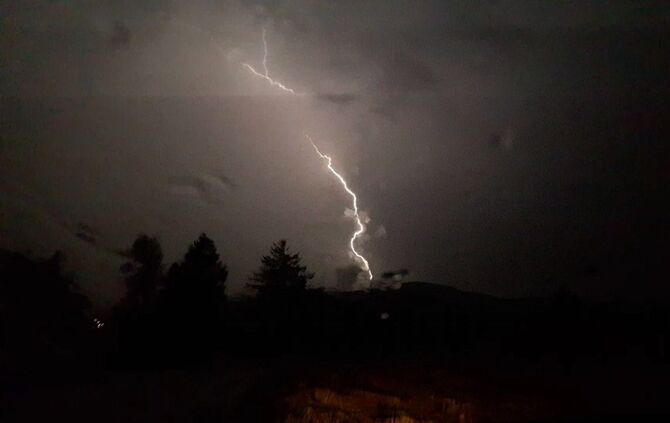 Grosse Tanne stuerzt nach Sturm um - Bltze erhellen den Nachthimmel - Bild 25_13