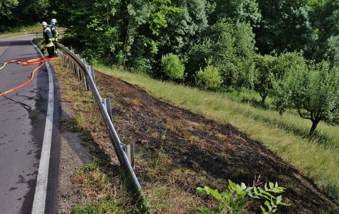 FlÃ¤chenbrand am StraÃenrand - Feuerwehr Schornbach lÃ¶scht mehrere Qudrarmeter brennende Wiese_3