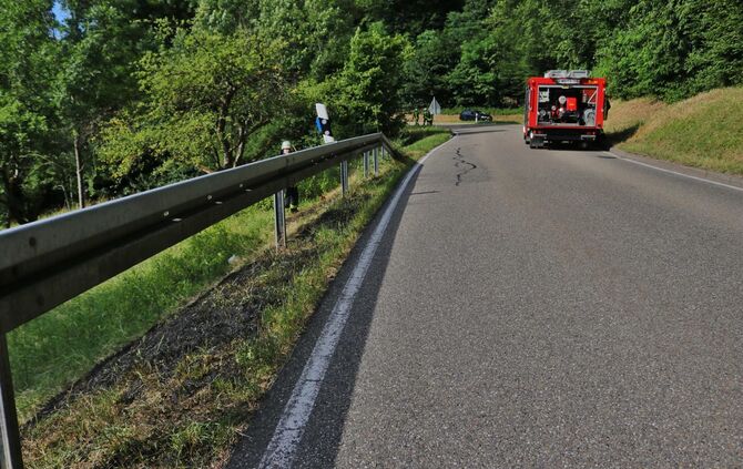FlÃ¤chenbrand am StraÃenrand - Feuerwehr Schornbach lÃ¶scht mehrere Qudrarmeter brennende Wiese_4