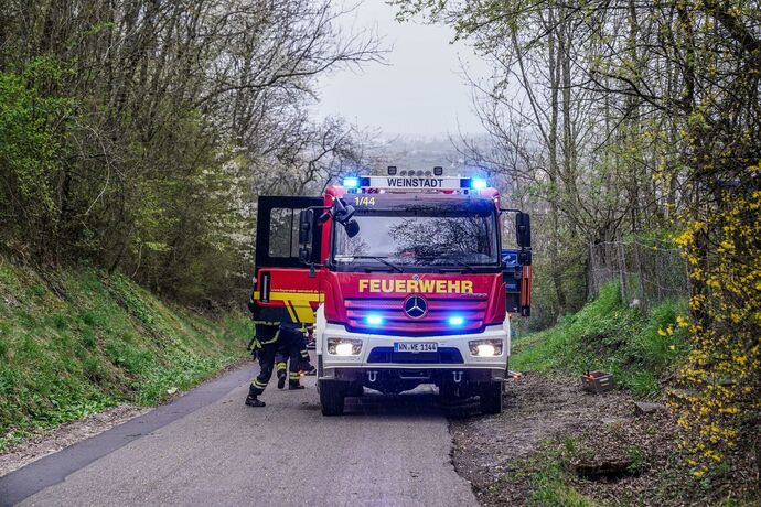 Weinstadt-Beutelsbach: Mehrere Baeume versperren die Strasse zum Schoenbuehl