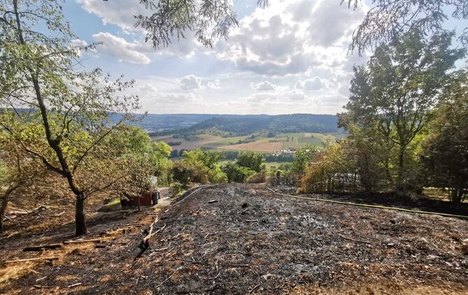Brand Schorndorf 25.08.2022 Flächenbrand Garten Gartenhütte