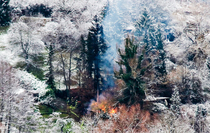 Brand Gartenhütte, Schorndorf-Buhlbronn, 18.01.2023.