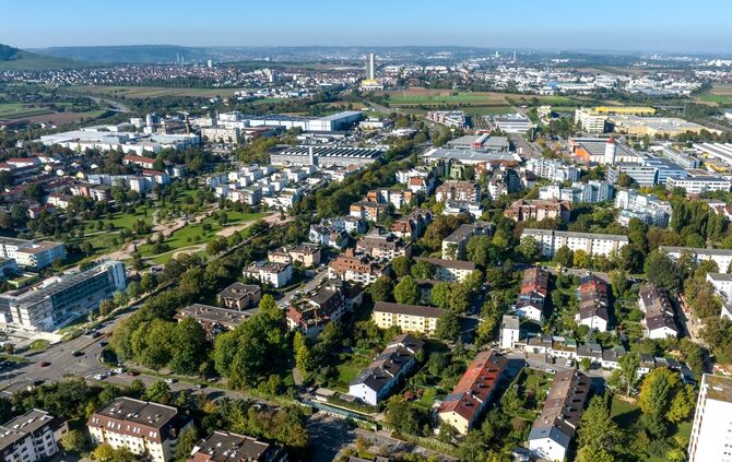 Luftbild: Historisches Luftbild nachgestellt Jesistr, Devizesstr., Waiblingen, 26.09.2023.
