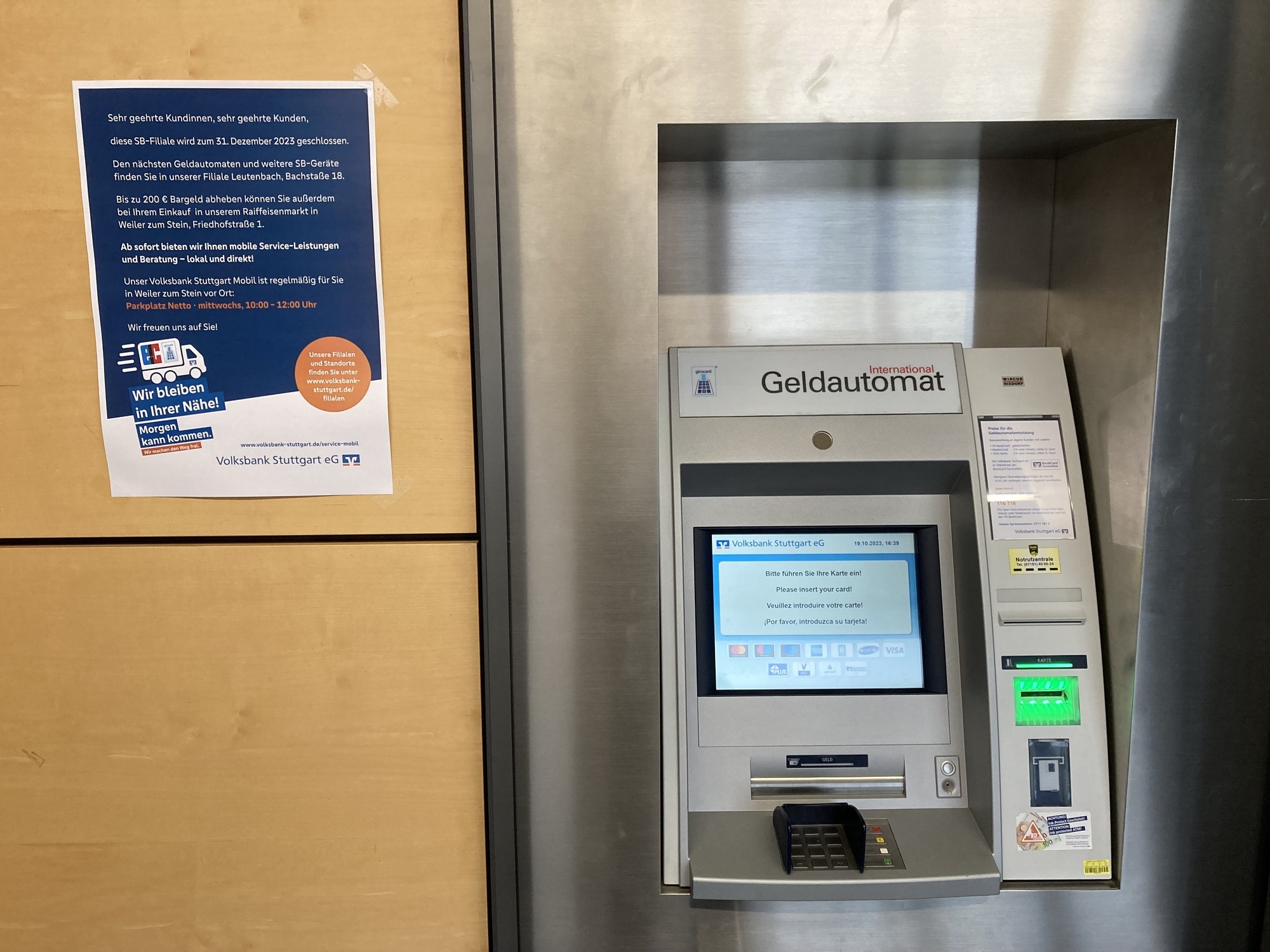 Endgültig: Geldautomat der Volksbank in Weiler zum Stein wird abgebaut
