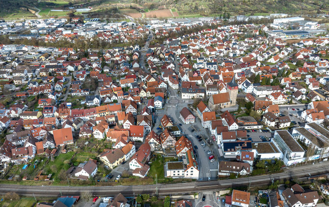 Luftbild: Ortsmitte Winterbach, 24.02.2024.