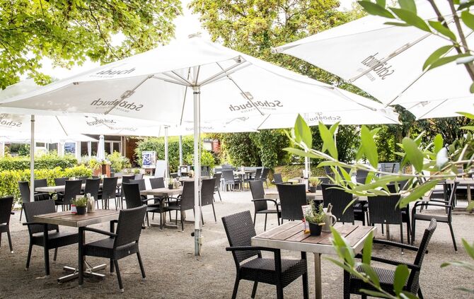 Biergarten des Burgstüble in Kernen-Stetten, 07.08.2024.