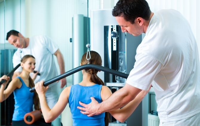 Patient at the physiotherapy doing physical therapy