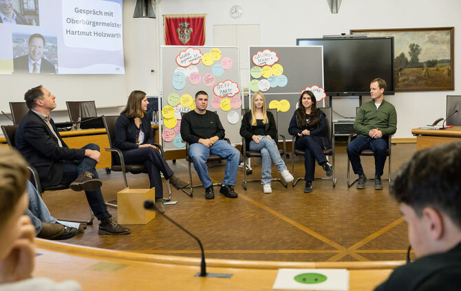 Albertville-Realschüler der 9b der tauchen in die Welt der Stadtverwaltung ein, Austausch mit OB Holzwarth und dem Jugendgemeind