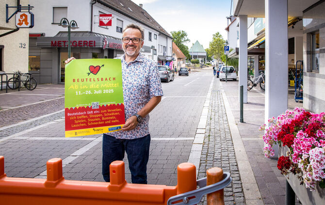 Wirtschaftsförderer Thomas Müller will ab Mitte Juli die Ortsmitte von Beutelsbach mit Aktionen beleben, trotz der Baustellen, W