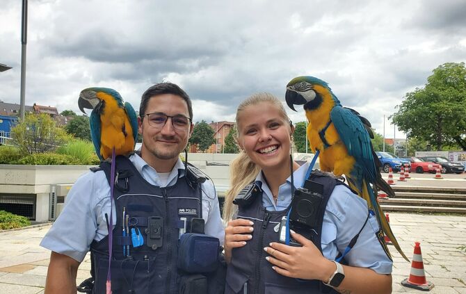 Polizisten als Papageien-Hüter