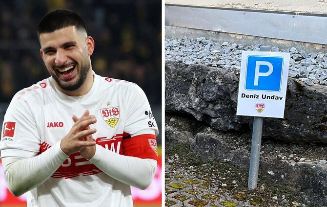 Deniz Undav und sein Parkplatz vor dem Rathaus in Rudersberg.