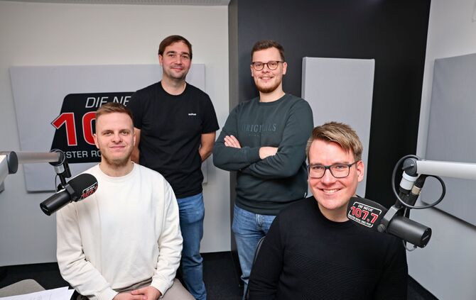 Die Podcast-Hosts: Moritz Wagner, Danny Schöckle, Simeon Kramer und Daniel Haug (v.l.n.r.).