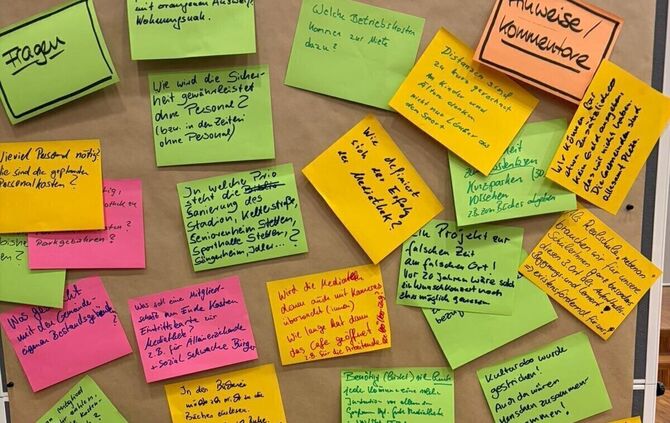 Viele Hinweise und Fragen zum Thema "Finanzen" - keine andere Pin-Wand war während der kurzen Bürger-Werkstatt zur Hangweide-Bib