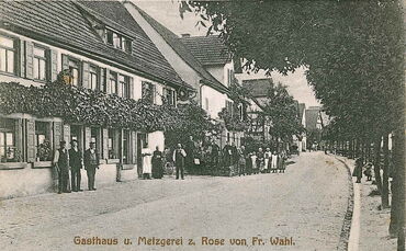 Ansichtskarte von Gasthaus und Metzgerei der Familie Wahl in Strümpfelbach aus dem Jahr 1916. Die von den Nazis ermordete Emma H