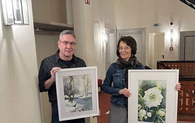 Peter Müller und Ursula Wolke zeigen ihre Aquarelle im Rathaus Oppenweiler.