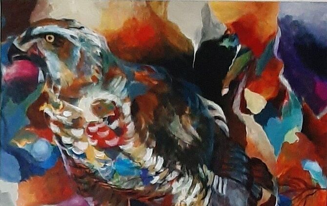 Kunstwerk aus der Ausstellung Art 4 Vision im KunstWerk Fellbach mit expressiven Farben und abstrakten Formen.