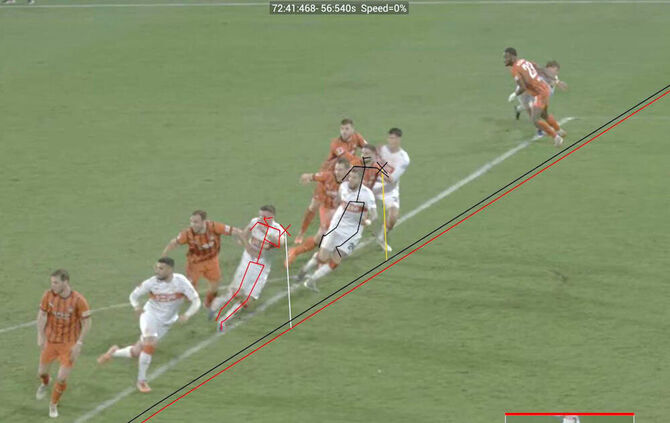 Knapp, aber wohl die "richtige" Linie: Der Screenshot der Abseitsposition.