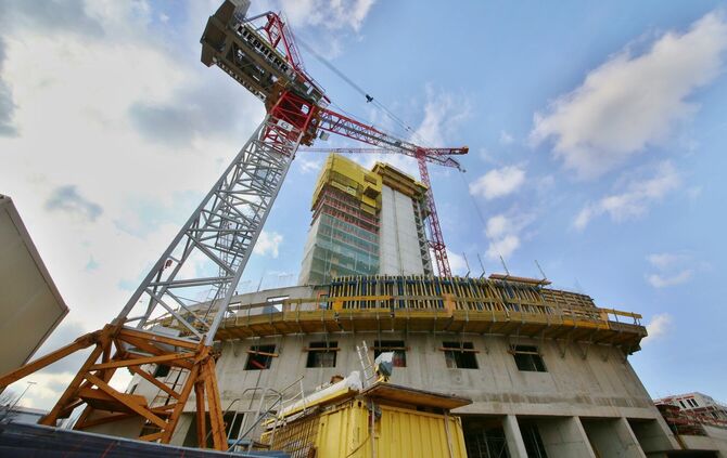 Der Gewa-Tower, heute Schwabenlandtower, während der Bauphase im Jahr 2016.