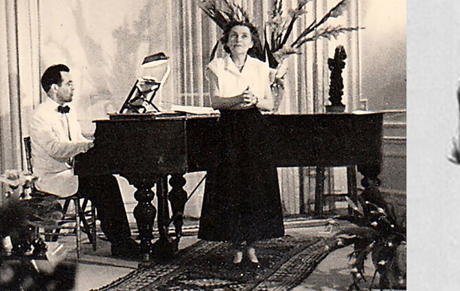 Hede Münz (1908–2005) bei einer Musikaufführung am Klavier. Die Stuttgarter Musikerin floh während der Nazizeit nach Palästina u