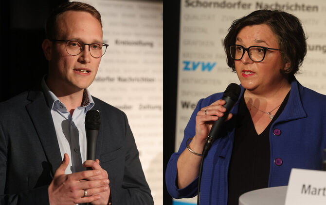 Marcel Schindler (l.) fordert Amtsinhaberin Martina Fehrlen (r.) heraus. Beide wollen am Sonntag, 8. März, zur Urbachs Gemeindeo