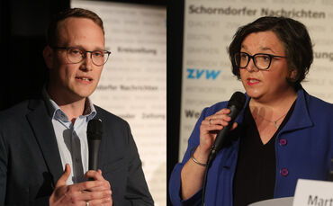 Marcel Schindler (l.) fordert Amtsinhaberin Martina Fehrlen (r.) heraus. Beide wollen am Sonntag, 8. März, zur Urbachs Gemeindeo