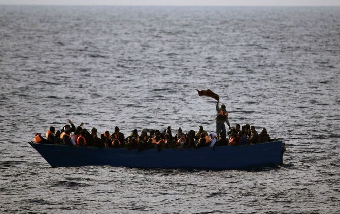 Flüchtlinge in einem Boot