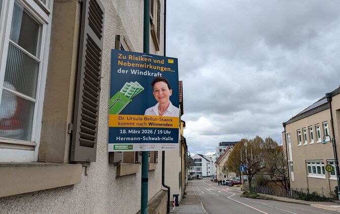 Die Bürgerstimme bewirbt die nächste Anti-Windkraft-Veranstaltung in der Hermann-Schwab-Halle.