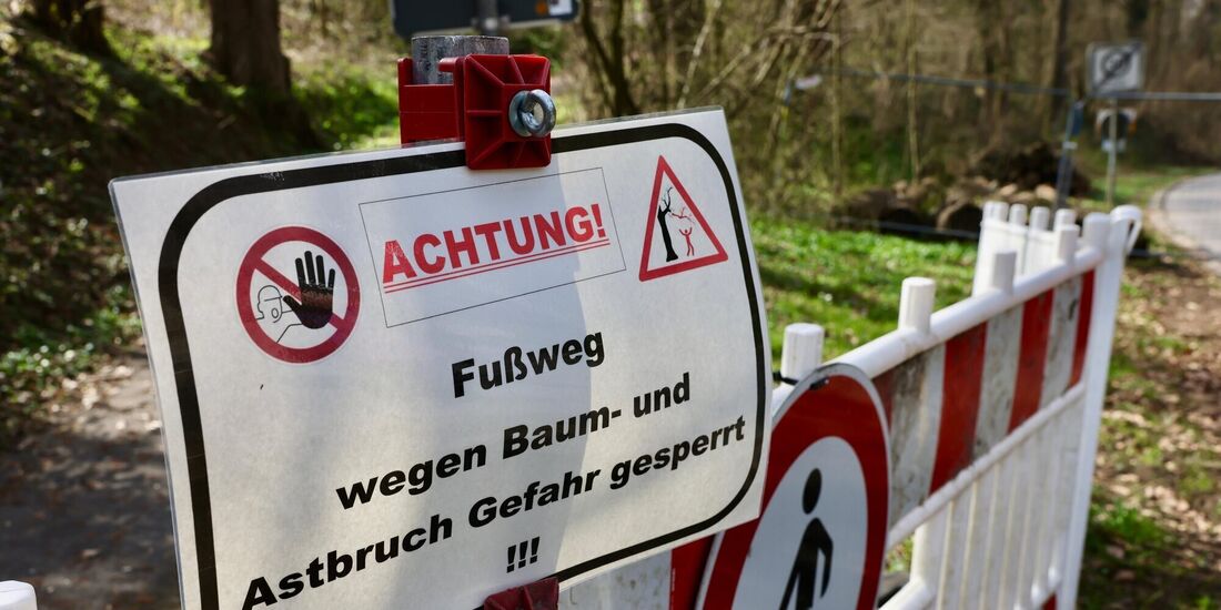 Auch die Fußwege von der Klinglestalstraße hoch zum Rothaldenweg bleiben wegen Baum- und Astbruchgefahr gesperrt.