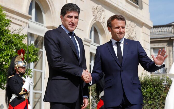 Kurdenpräsident Barsani mit Emmanuel Macron