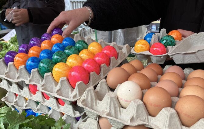 Eier am Stand von Harald Maier auf dem Schorndorfer Wochenmarkt.