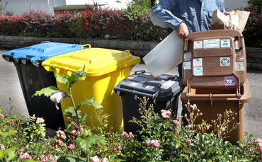 Da steht sie, die lange Reihe der verschiedenen Mülltonnen, noch mit Müllmarken, bald mit Chip. Wer will, kann braune, schwarze,