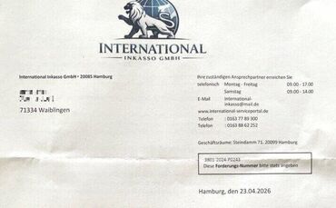 Fake-Inkasso-Schreiben an eine Waiblinger Adresse.