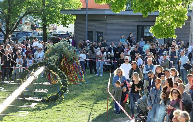 Zahlreiche Menschen waren dabei, als auf dem Korber Seeplatz der traditionelle Maibaum aufgerichtet wurde.