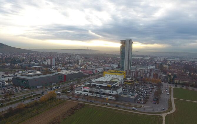 Damals Gewa-Tower, heute Schwabenlandtower: Der Turm in Fellbach im Jahr 2016.