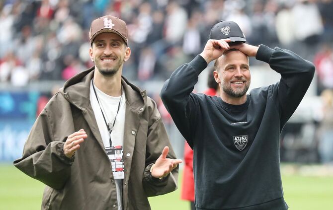 VfB-Kapitän Atakan Karazor und Trainer Sebastian Hoeneß freuen sich über die zweite CL-Quali innerhalb von drei Jahren.