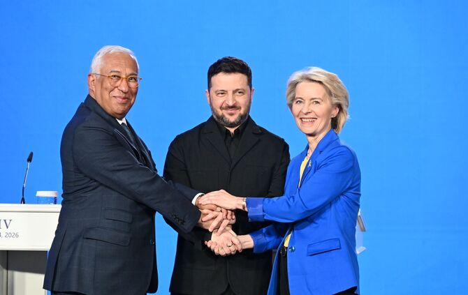 Selenskyj, von der Leyen und Costa