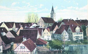 Nach dem Brand bekam Welzheim ein neues Gesicht. Hier eine historische Darstellung der Innenstadt mit Blick auf den Feuersee.