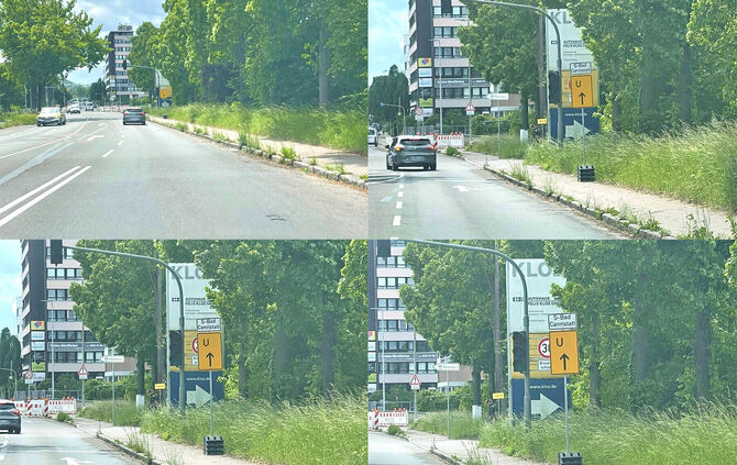Foto-Reihe (von links nach rechts): So verdeckte das Umleitungsschild das Tempo-30-Schild.