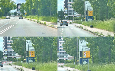 Foto-Reihe (von links nach rechts): So verdeckte das Umleitungsschild das Tempo-30-Schild.
