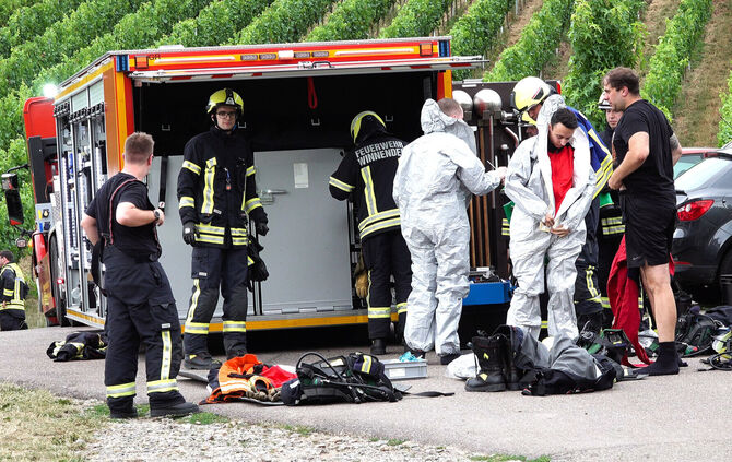 Die Feuerwehr rückte am 7. Juli 2026 zum Strümpfelbacher Freibad aus. Dort stellte sich heraus, dass es sich um einen Chlorgas-F